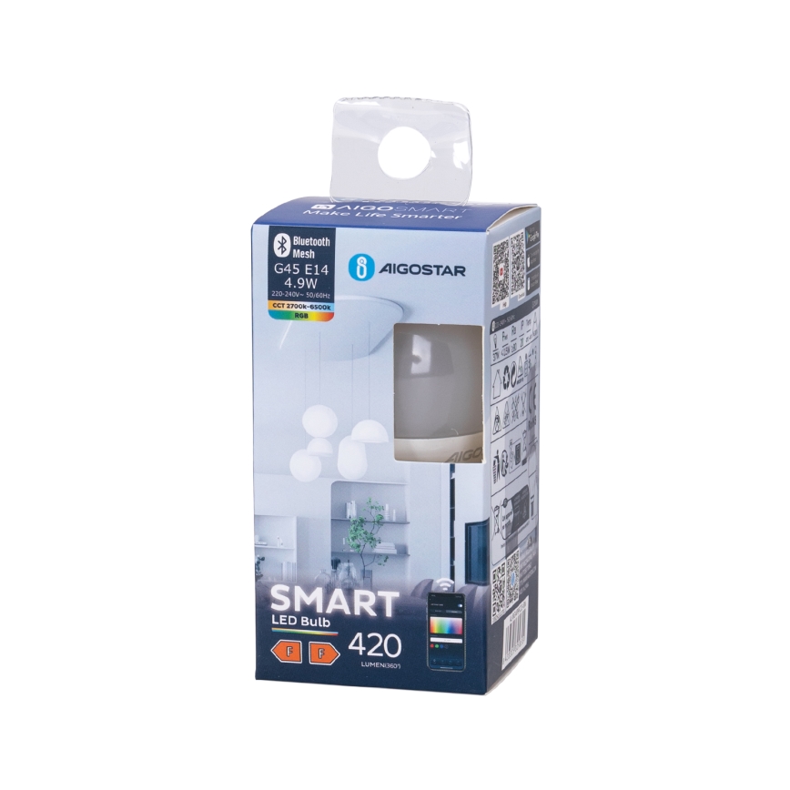 LED RGBW Stmievateľná žiarovka G45 E14/4,9W/230V 2700-6500K - Aigostar