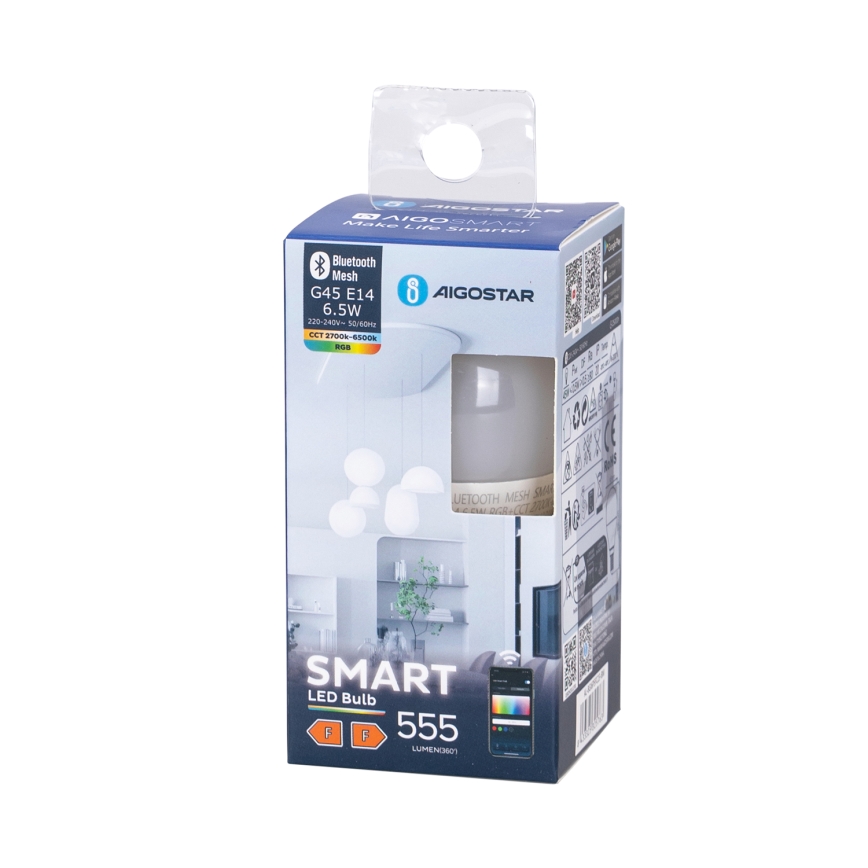 LED RGBW Stmievateľná žiarovka G45 E14/6,5W/230V 2700-6500K - Aigostar