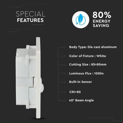 LED Schodiskové svietidlo s pohybovým senzorom LED/3W/230V 4000K biela