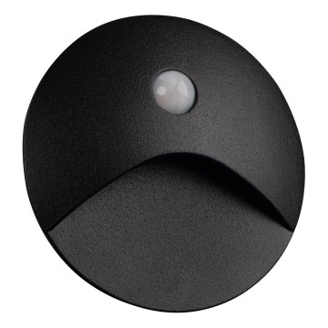 LED schodiskové svietidlo so senzorom pohybu a súmraku EXIN LED/2,5W/230V 3000K IP65 čierne okrúhle
