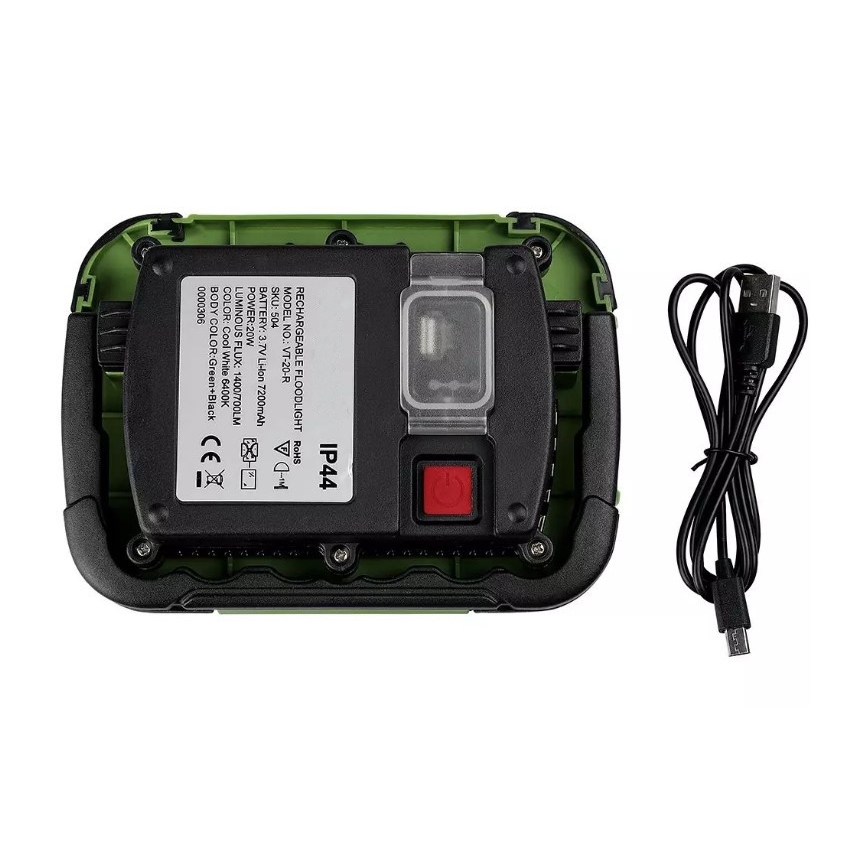 LED Smievateľný nabíjací reflektor SAMSUNG CHIP + funkcia SOS LED/10W/3,7V/USB IP44 4000K zelená