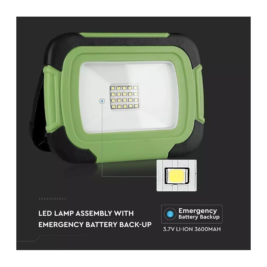 LED Smievateľný nabíjací reflektor SAMSUNG CHIP + funkcia SOS LED/10W/3,7V/USB IP44 4000K zelená