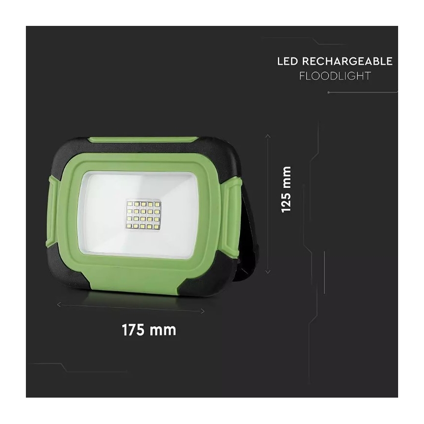 LED Smievateľný nabíjací reflektor SAMSUNG CHIP + funkcia SOS LED/10W/3,7V/USB IP44 4000K zelená