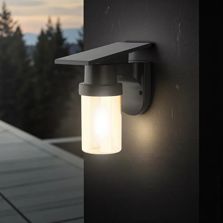 LED solárne nástenné svietidlo LED/3,7V 2700/3200/5000K IP54 1800 mAh čierna/dymová béžová + diaľkové ovládanie