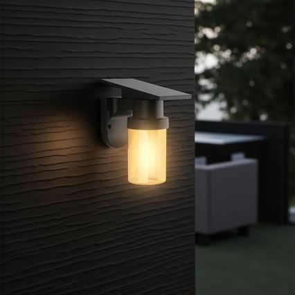 LED solárne nástenné svietidlo LED/3,7V 2700/3200/5000K IP54 1800 mAh čierna/dymová béžová + diaľkové ovládanie