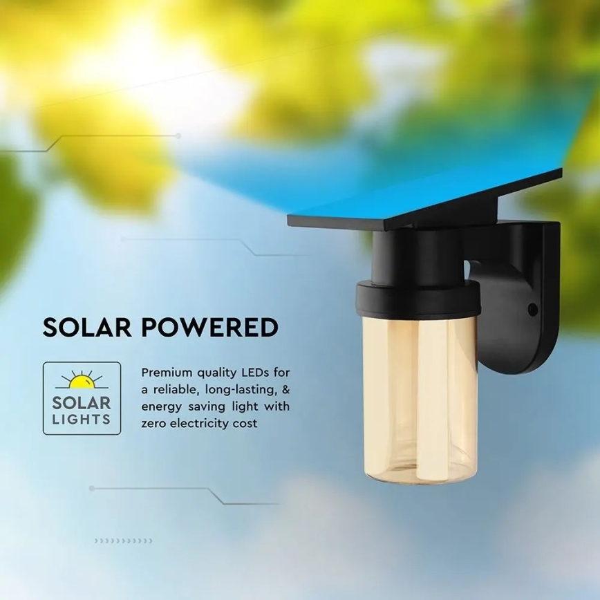 LED solárne nástenné svietidlo LED/3,7V 2700/3200/5000K IP54 1800 mAh čierna/dymová béžová + diaľkové ovládanie