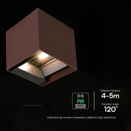 LED solárne nástenné svietidlo so senzorom LED/9W/3,7V 3000/4000/5000K IP65 2600 mAh hnedé