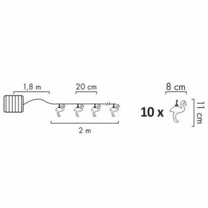 LED Solárna dekoračná reťaz 10xLED/1,2V 300 mAh 3,8 m IP44 plameniak