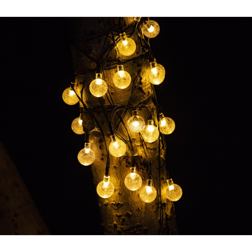 LED Solárna dekoračná reťaz BUBBLE GLASS 20xLED/8 funkcií 4,85 m 600 mAh IP44 teplá biela