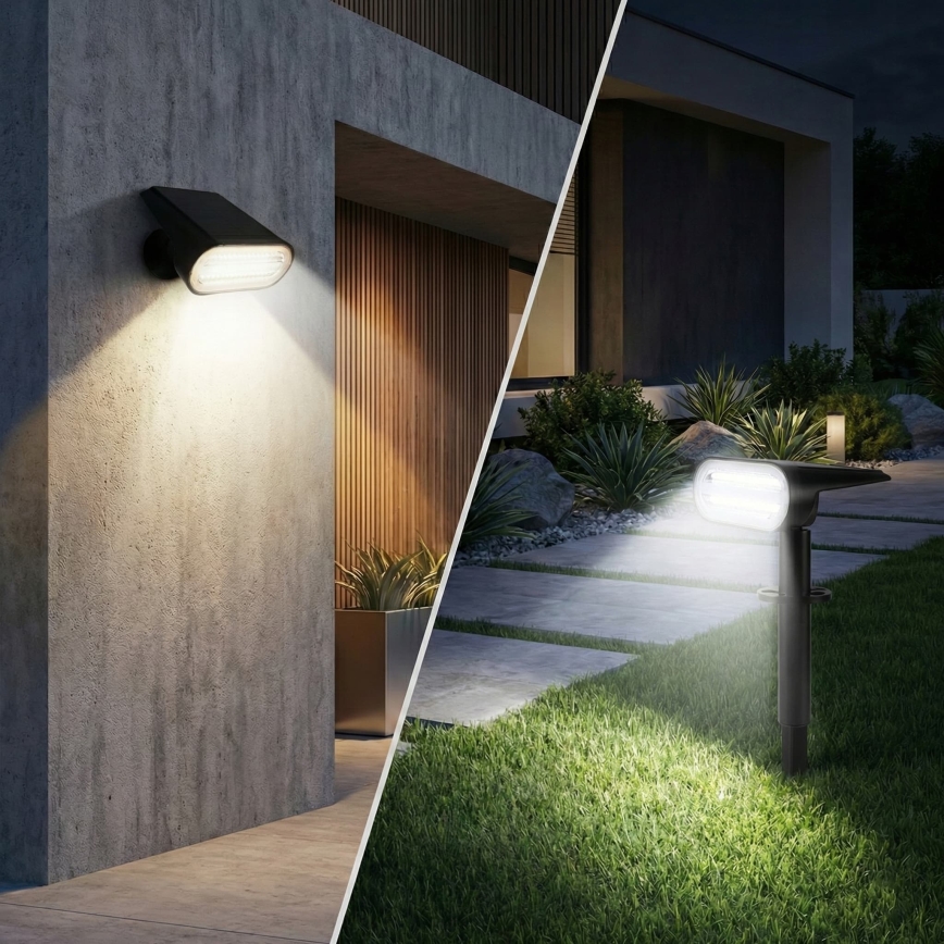 LED solárna lampa 2 v 1 LED/3,7 V 1200 mAh IP54 čierna
