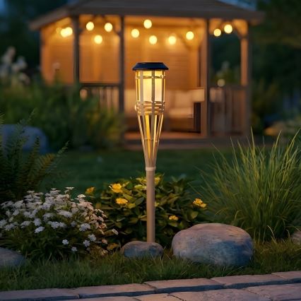 LED Solárna lampa BAMBOO LED/1,2V 150 mAh 1800K 56 cm IP44 béžová