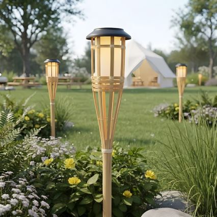LED Solárna lampa BAMBOO LED/1,2V 150 mAh 1800K 56 cm IP44 béžová