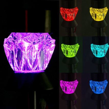 LED Solárna lampa CRYSTAL 2xLED-RGB/0,02W/1xAAA matný chróm