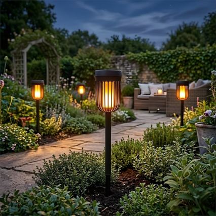 LED solárna lampa FLAME LED/1,2V 100 mAh 1800K 37 cm IP44 čierna