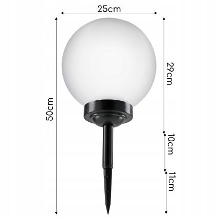 LED solárna lampa LED/1,2V 6500K 200 mAh pr. 25 cm IP44 biela/čierna