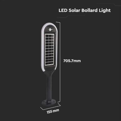 LED Solárna lampa so senzorom BOLLARD LED/5W/5,5V 70 cm 3000K IP65