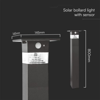 LED Solárna lampa so senzorom LED/2,5W/3,7V IP54 3000K