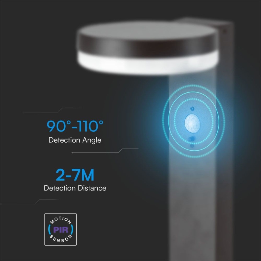 LED Solárna lampa so senzorom LED/2W/3,7V IP54 3000K guľatý čierna