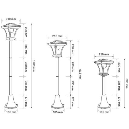 LED Solárna lampa TIRANA LED/1,6W/1,2V 600 mAh IP44 čierna