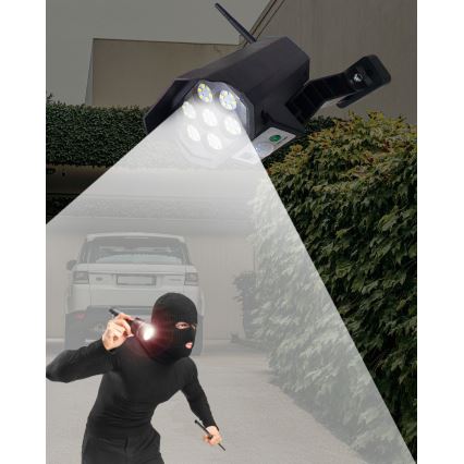 LED Solárna maketa bezpečnostnej kamery so senzorom LED/3,7V 1200 mAh IP44 čierna + diaľkové ovládanie