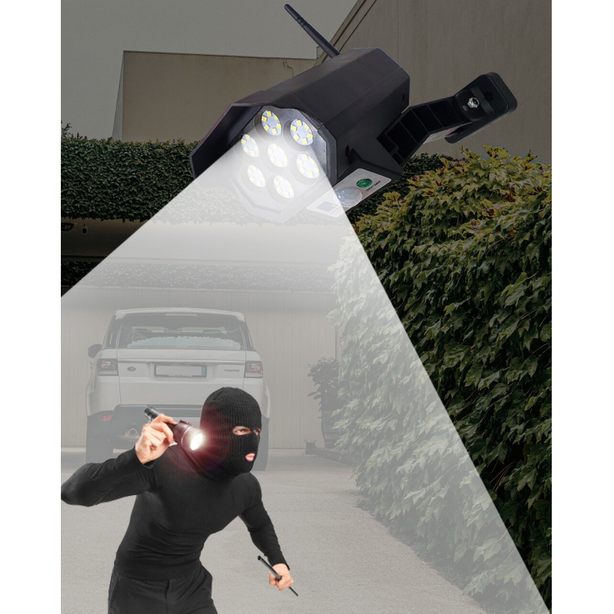 LED Solárna maketa bezpečnostnej kamery so senzorom LED/3,7V 1200 mAh IP44 čierna + diaľkové ovládanie