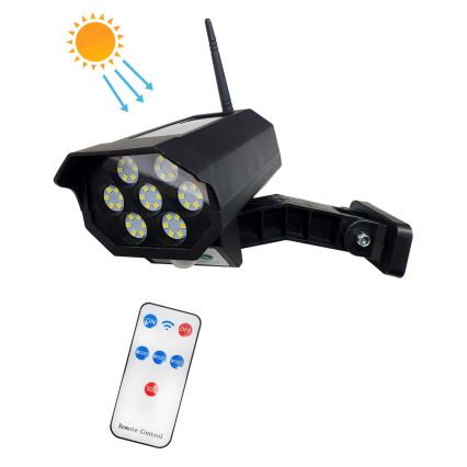 LED Solárna maketa bezpečnostnej kamery so senzorom LED/3,7V 1200 mAh IP44 čierna + diaľkové ovládanie