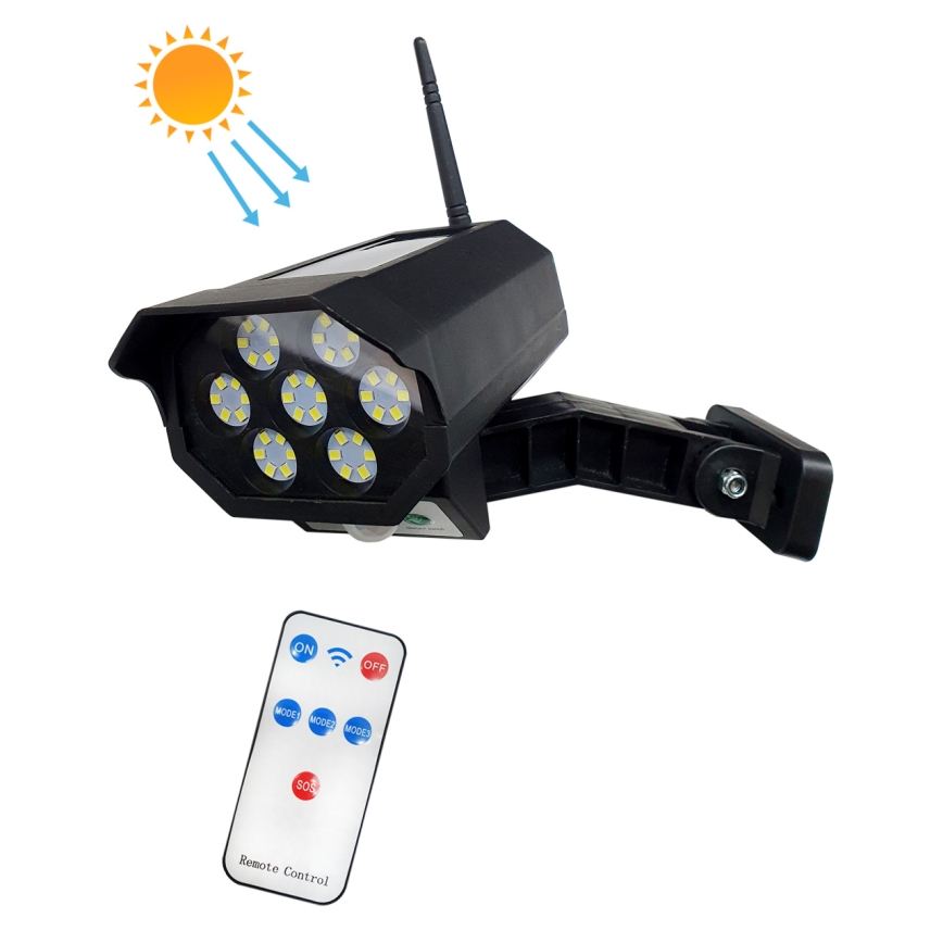LED Solárna maketa bezpečnostnej kamery so senzorom LED/3,7V 1200 mAh IP44 čierna + diaľkové ovládanie