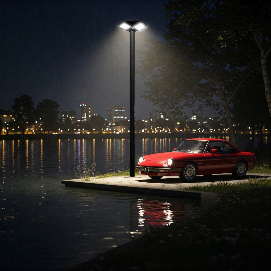 LED stmievateľná solárna pouličná lampa so snímačom LED/15W/6V 11000 mAh 6500K IP65 čierna + diaľkové ovládanie