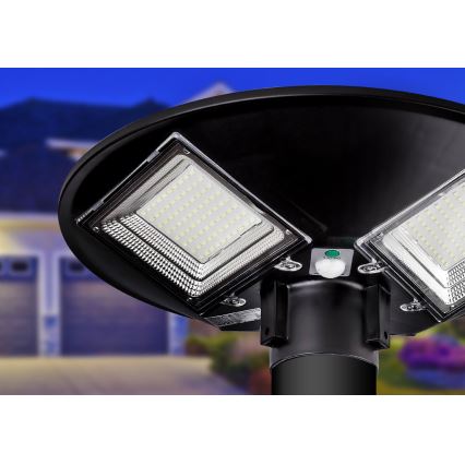 LED stmievateľná solárna pouličná lampa so snímačom LED/15W/6V 11000 mAh 6500K IP65 čierna + diaľkové ovládanie