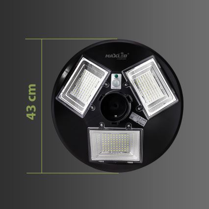 LED stmievateľná solárna pouličná lampa so snímačom LED/15W/6V 11000 mAh 6500K IP65 čierna + diaľkové ovládanie