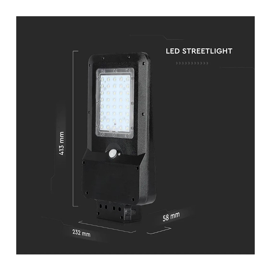 LED Solárna pouličná lampa so senzorom LED/15W/7,4V 6000K IP65 10800 mAh