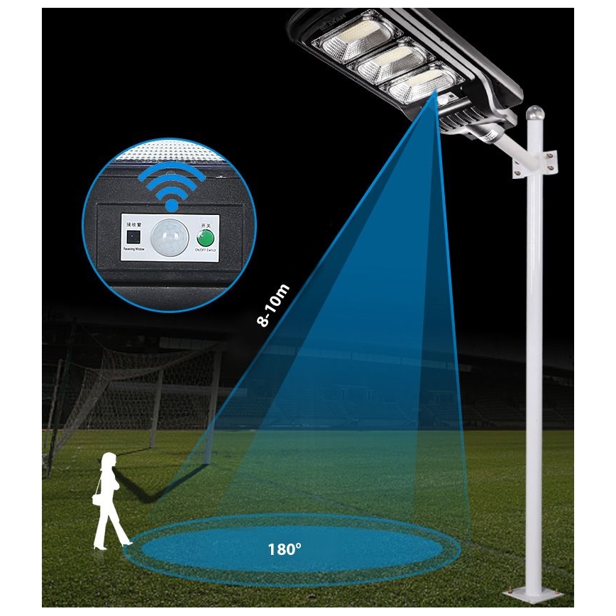LED Stmievateľná solárna pouličná lampa so senzorom LED/180W/6V 6500K IP65 čierna + diaľkové ovládanie