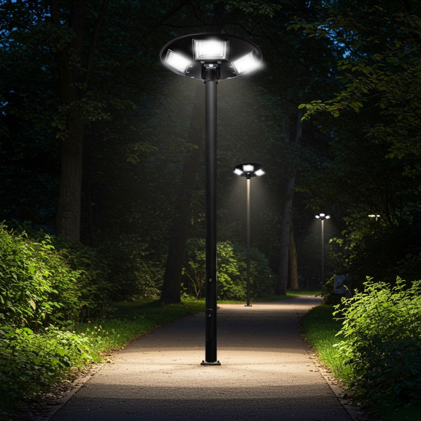 LED Stmievateľná solárna pouličná lampa so senzorom LED/22W/6V 18000 mAh 6500K IP65 čierna + diaľkové ovládanie