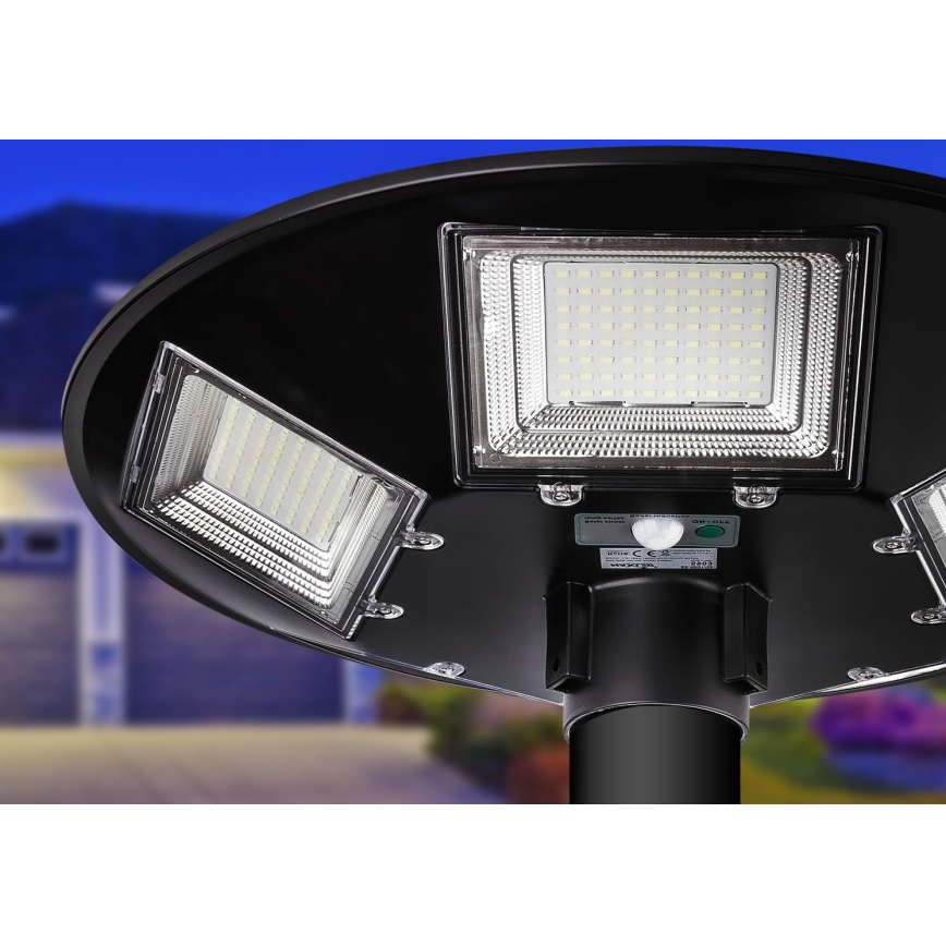 LED Stmievateľná solárna pouličná lampa so senzorom LED/22W/6V 18000 mAh 6500K IP65 čierna + diaľkové ovládanie
