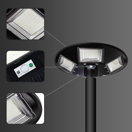 LED Stmievateľná solárna pouličná lampa so senzorom LED/22W/6V 18000 mAh 6500K IP65 čierna + diaľkové ovládanie
