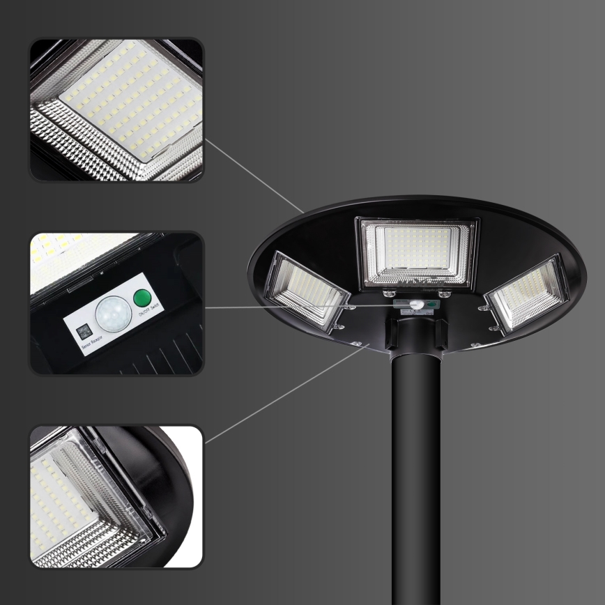 LED Stmievateľná solárna pouličná lampa so senzorom LED/22W/6V 18000 mAh 6500K IP65 čierna + diaľkové ovládanie