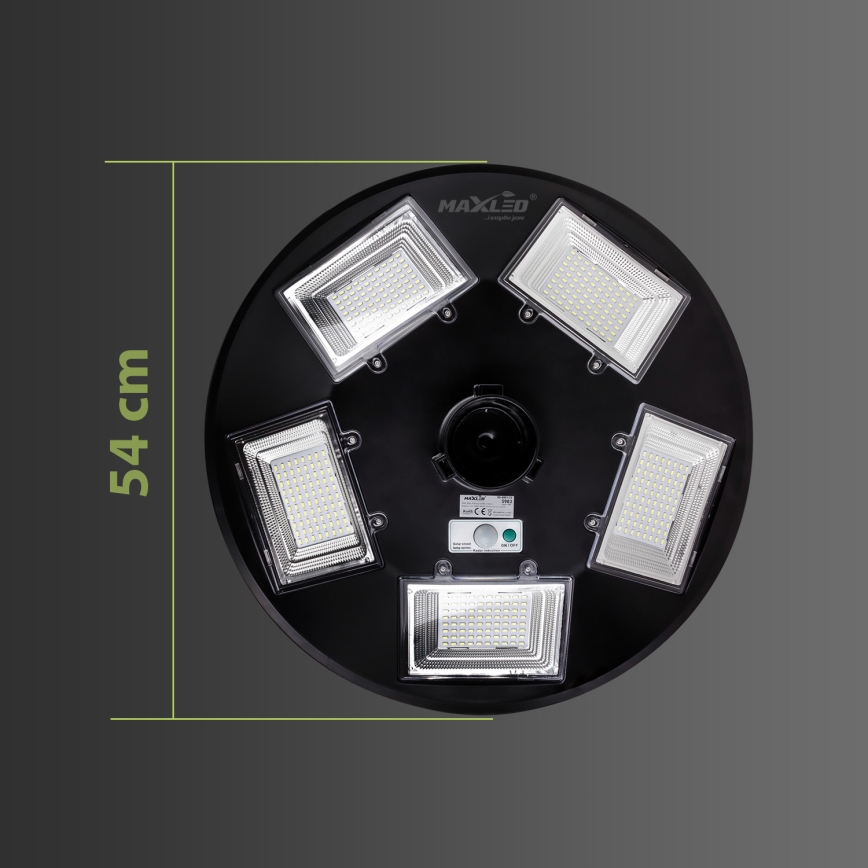 LED Stmievateľná solárna pouličná lampa so senzorom LED/22W/6V 18000 mAh 6500K IP65 čierna + diaľkové ovládanie
