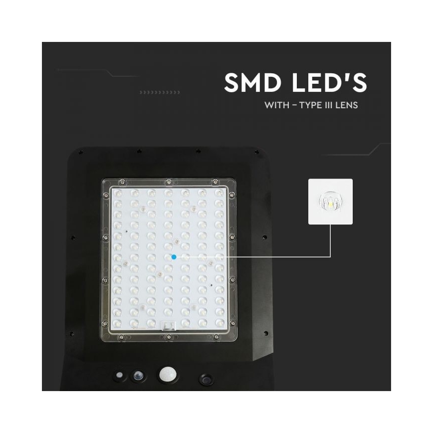 LED Solárna pouličná lampa so senzorom LED/40W/9,6V IP65 6000K + diaľkové ovládanie