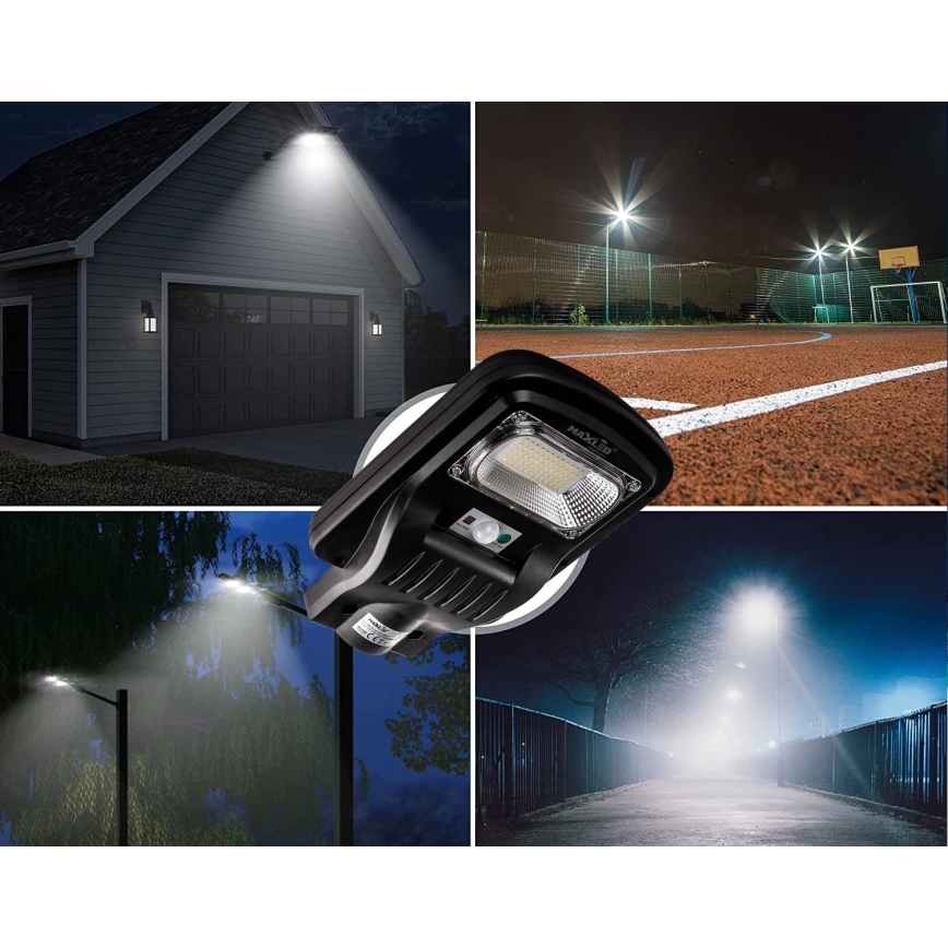 LED Stmievateľná solárna pouličná lampa so senzorom LED/60W/6V 5500 mAh 6500K IP65 čierna + diaľkové ovládanie