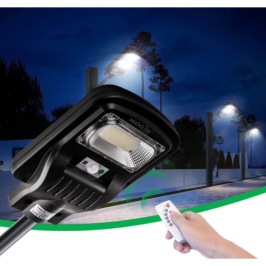 LED Stmievateľná solárna pouličná lampa so senzorom LED/60W/6V 5500 mAh 6500K IP65 čierna + diaľkové ovládanie