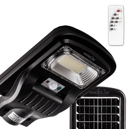 LED Stmievateľná solárna pouličná lampa so senzorom LED/60W/6V 5500 mAh 6500K IP65 čierna + diaľkové ovládanie