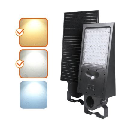LED stmievateľná solárna pouličná lampa so senzorom STREET LED/30W/9,6V 3000/4000K 6000 mAh IP65 + diaľkové ovládanie