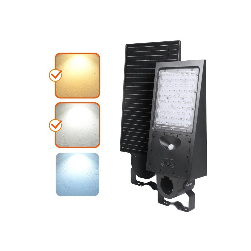 LED stmievateľná solárna pouličná lampa so senzorom STREET LED/30W/9,6V 3000/4000K 6000 mAh IP65 + diaľkové ovládanie