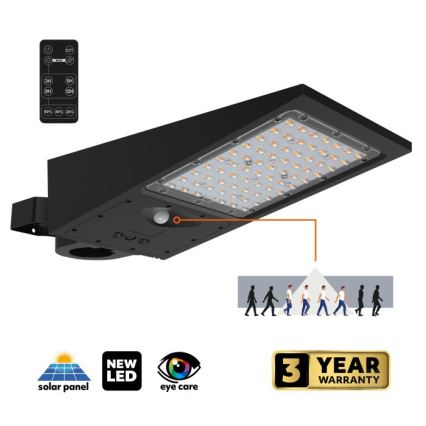 LED stmievateľná solárna pouličná lampa so senzorom STREET LED/30W/9,6V 3000/4000K 6000 mAh IP65 + diaľkové ovládanie