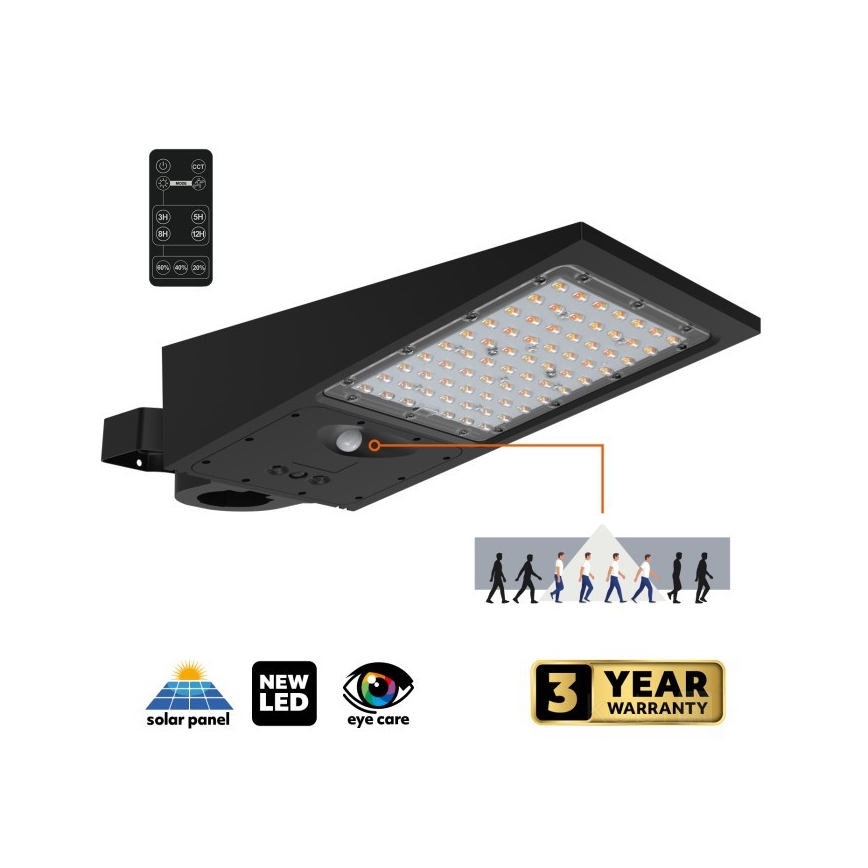LED stmievateľná solárna pouličná lampa so senzorom STREET LED/30W/9,6V 3000/4000K 6000 mAh IP65 + diaľkové ovládanie