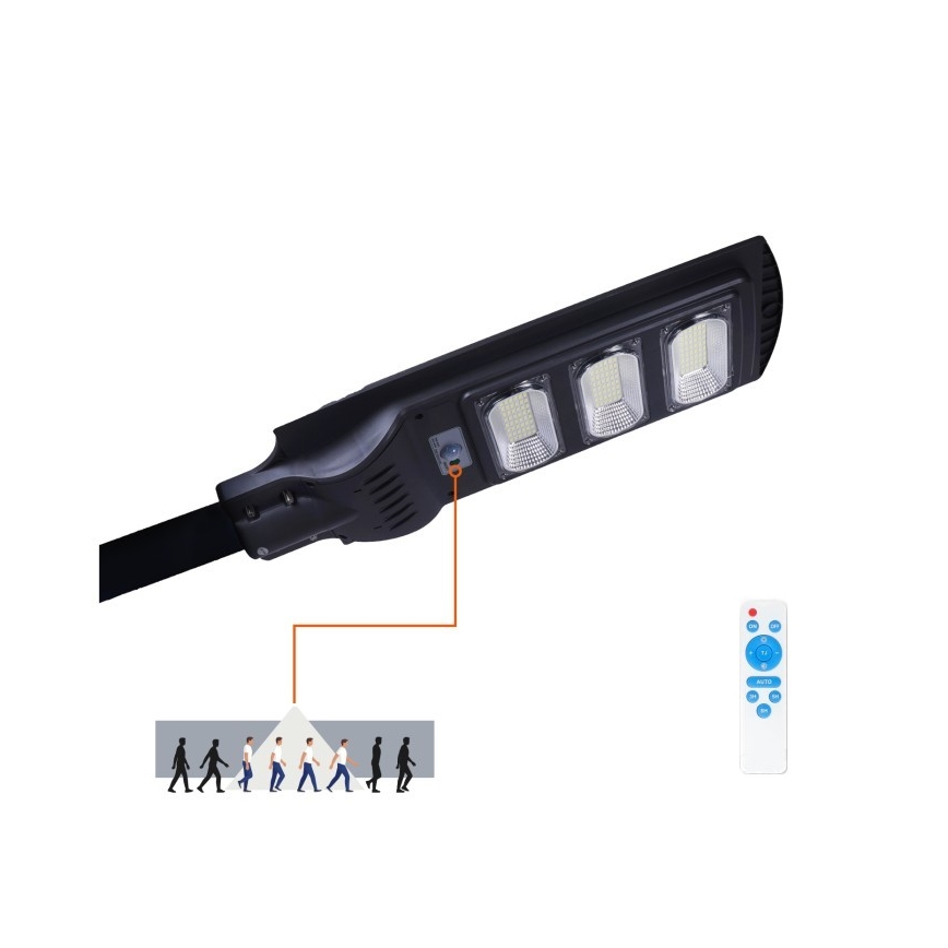 LED Stmievateľná solárna pouličná lampa so senzorom pohybu a súmraku URBI LED/8W/3,2V 6500K IP54 10000 mAh + diaľkové ovládanie