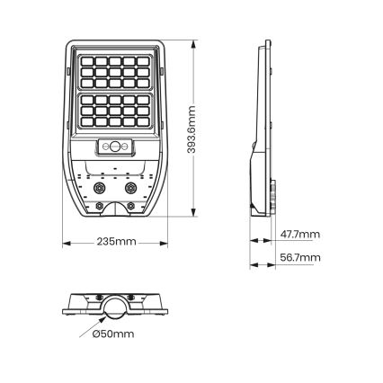 LED Solárna pouličná lampa VIA 50W/5000 mAh 3,2V 6000K IP65 + diaľkové ovládanie