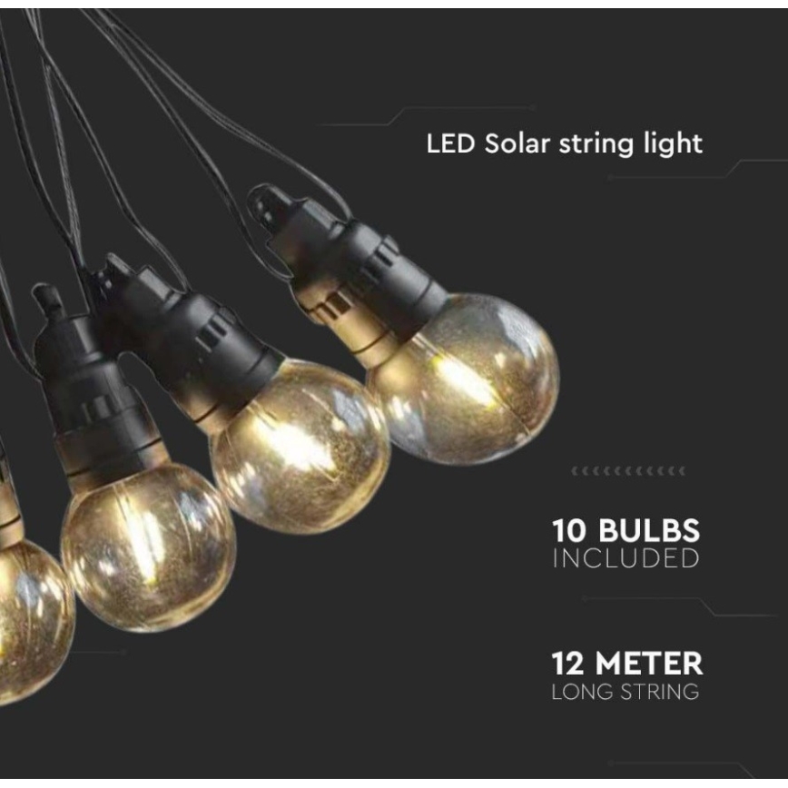 LED Solárna reťaz 10xLED/0,5/4,5V 12 m 3000K IP44 1200 mAh + diaľkové ovládanie