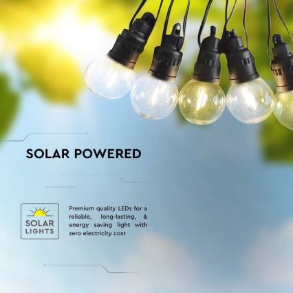 LED Solárna reťaz 10xLED/0,5/4,5V 12 m 3000K IP44 1200 mAh + diaľkové ovládanie