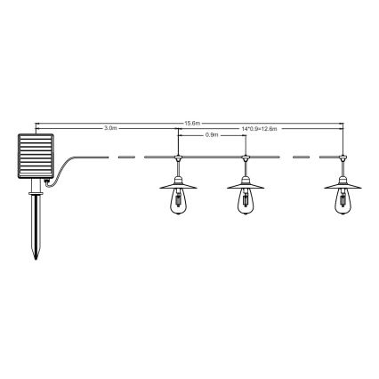 LED Solárna reťaz 15xLED/0,2W/3,7V 15,6 m 3000K IP44